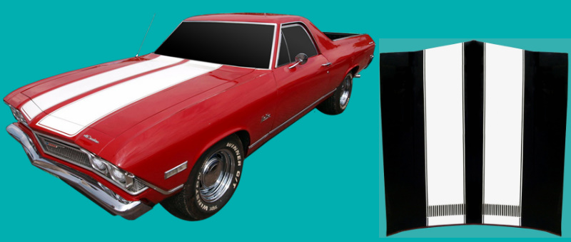 1968-69 El Camino Flat non-SS Hood VINYL Stripe Kit (custom)